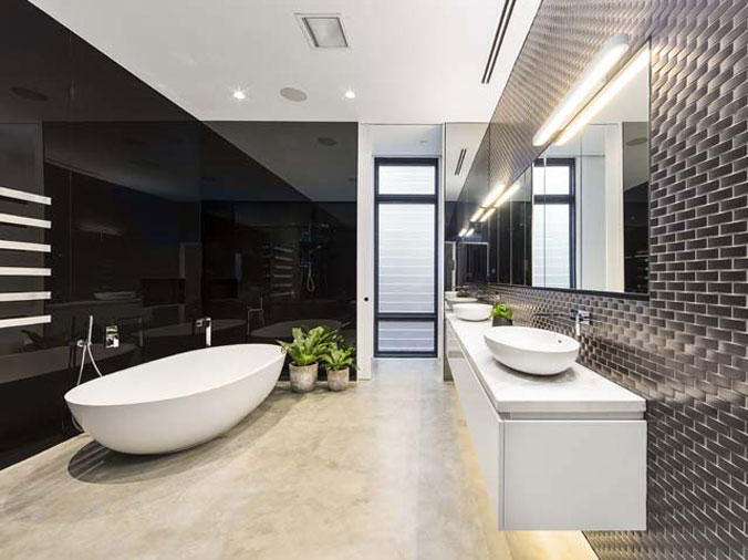 Bathroom with free standing oval bathtub